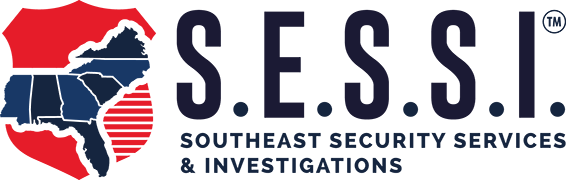 Logo for S.E.S.S.I. Southeast Security Services & Investigations with a shield showing a map of the southeastern United States.