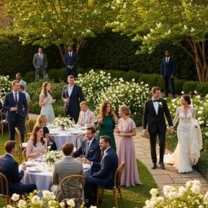 Elegant outdoor wedding in Atlanta with discreet security personnel ensuring guest safety