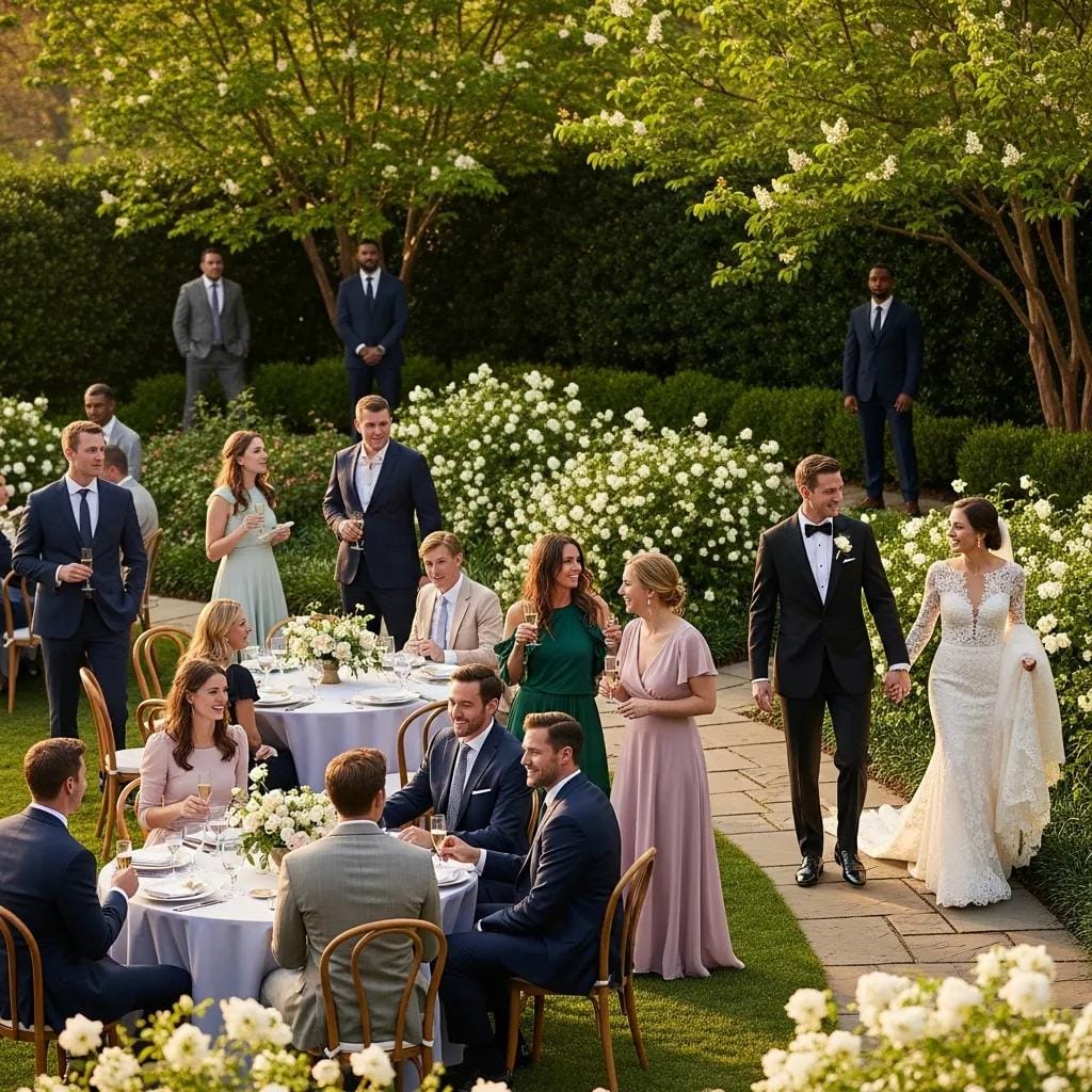 Elegant outdoor wedding in Atlanta with discreet security personnel ensuring guest safety