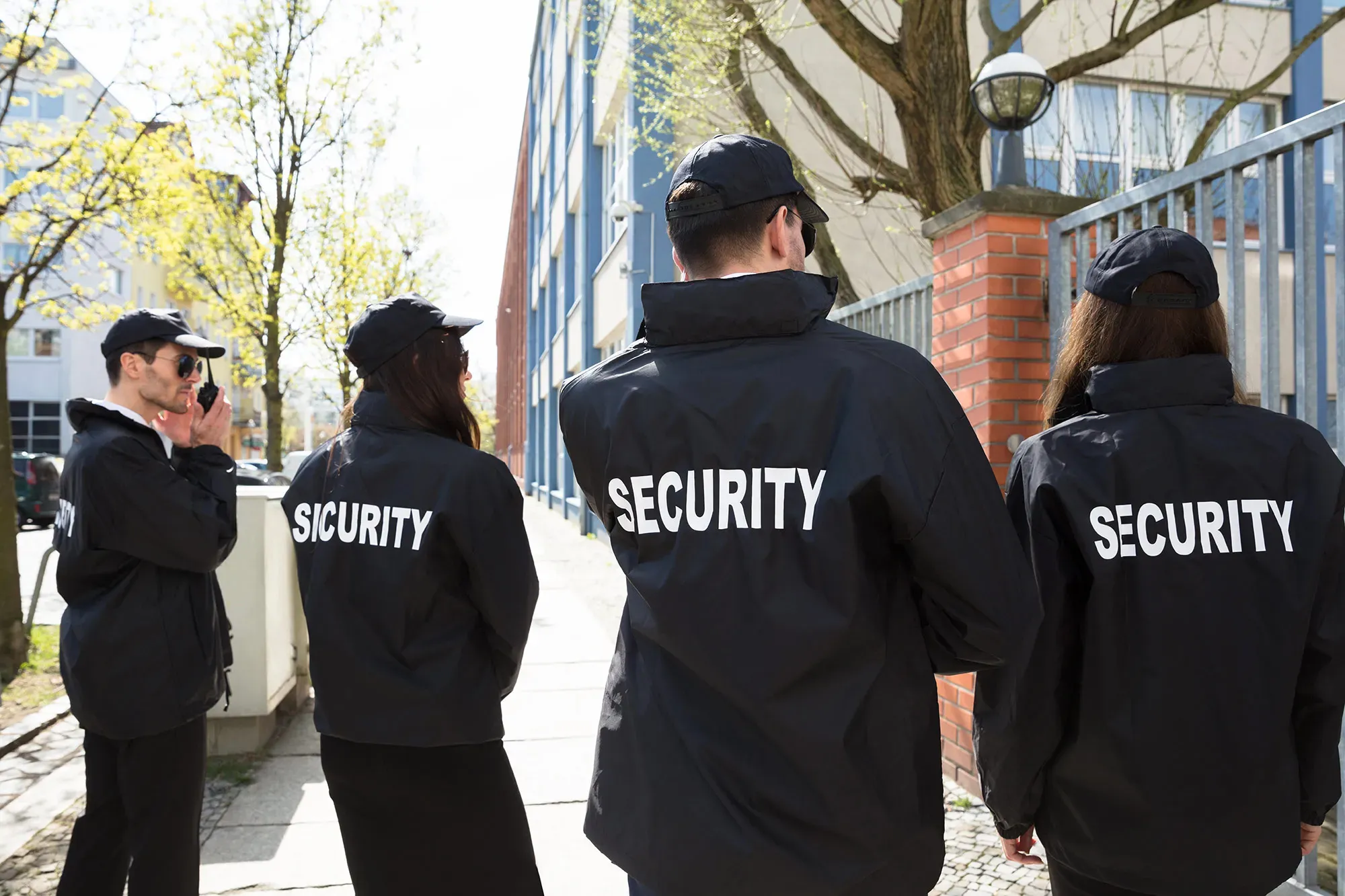 Security guard in training, practicing communication skills for better client interactions